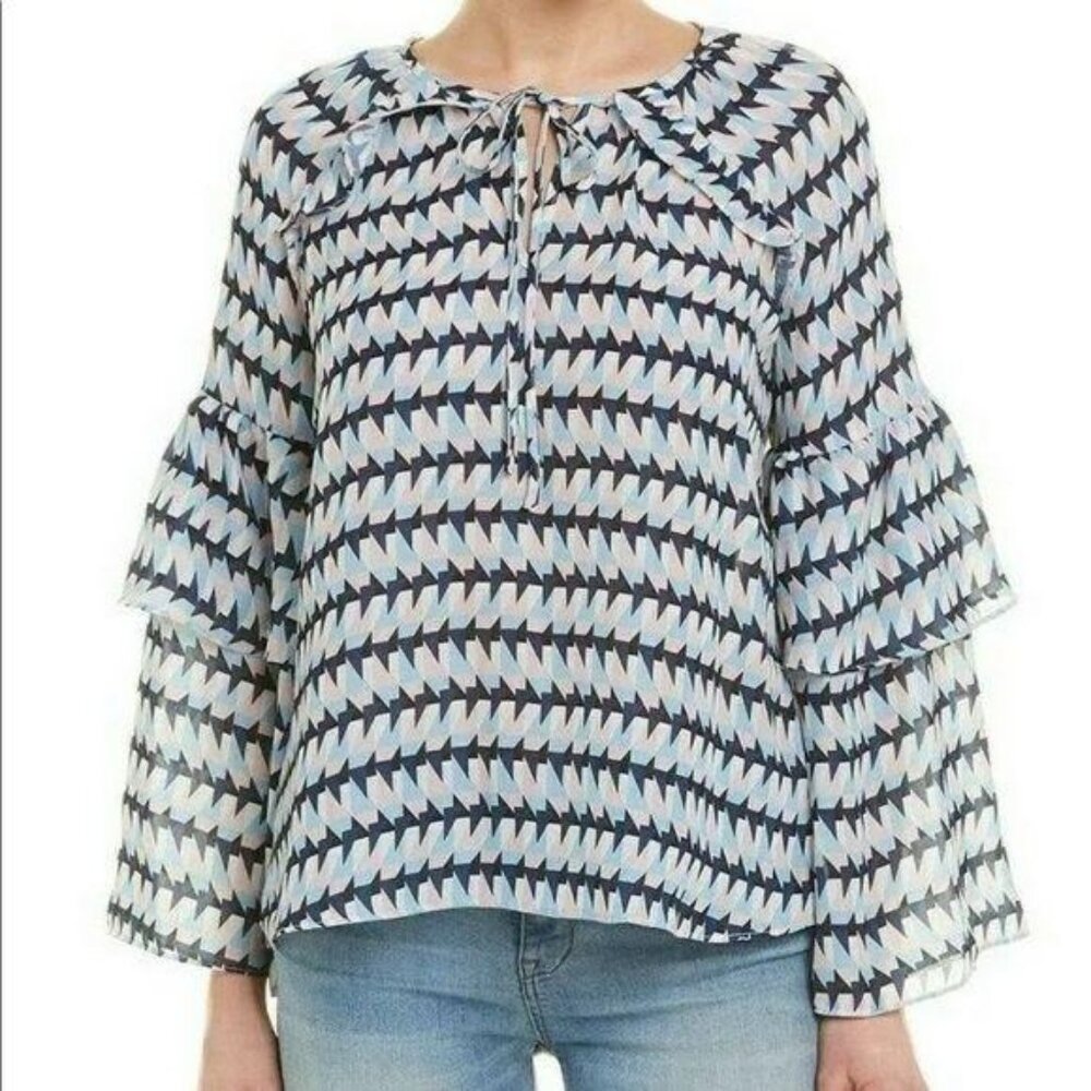 Parker Trixie Tiered Sleeve Top Pink Blue Small Womens